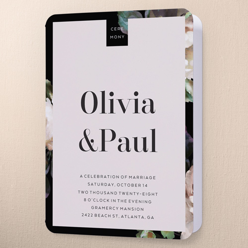 Forged Blooms Wedding Program, White, 5x7, Pearl Shimmer Cardstock, Rounded, Almond