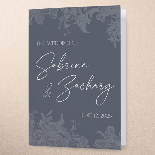 Lace Shadow Wedding Program, Gray, 5x7, Pearl Shimmer Cardstock, Square