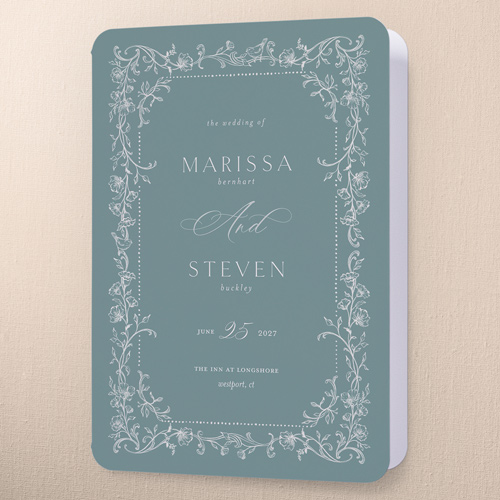 Gentle Ornamented Framework Wedding Program, Green, 5x7, Matte, Folded Smooth Cardstock, Rounded, Mantis