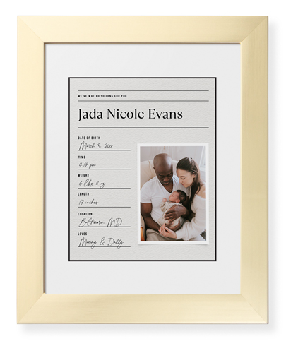 Journal Entry Framed Print, Matte Gold, Contemporary, Black, White, Single piece, 8x10, White