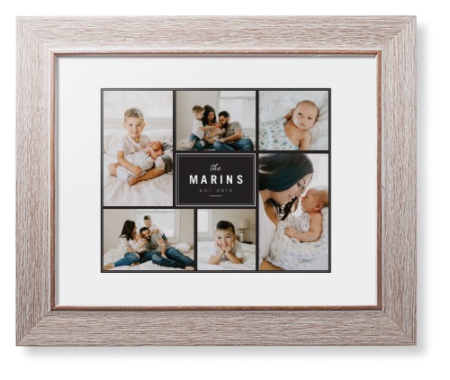 Contemporary Family Collage Framed Print, Rustic, Modern, Black, White, Single piece, 8x10, Blue, cedar