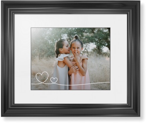 Double Heart Line Art Framed Print, Black, Classic, Black, White, Single piece, 11x14, White