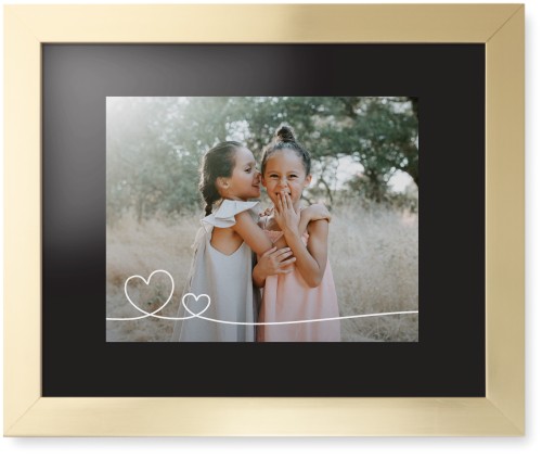 Double Heart Line Art Framed Print, Matte Gold, Contemporary, Black, Black, Single piece, 11x14, White, white