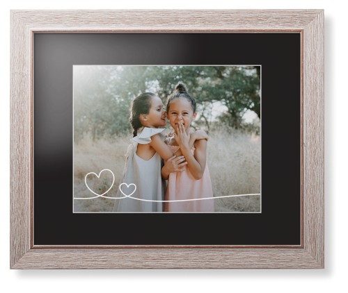 Double Heart Line Art Framed Print, Rustic, Modern, White, Black, Single piece, 11x14, White, white