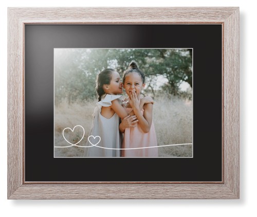 Double Heart Line Art Framed Print, Rustic, Modern, White, Black, Single piece, 11x14, White