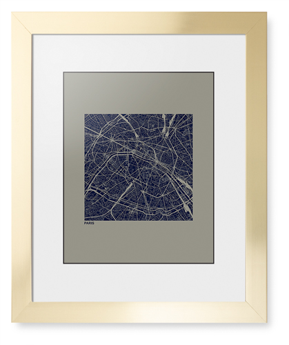 Paris Map Framed Print, Matte Gold, Contemporary, Black, White, Single piece, 11x14, Multicolor