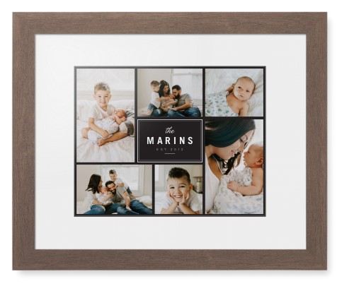 Contemporary Family Collage Framed Print, Walnut, Contemporary, Black, White, Single piece, 11x14, Blue