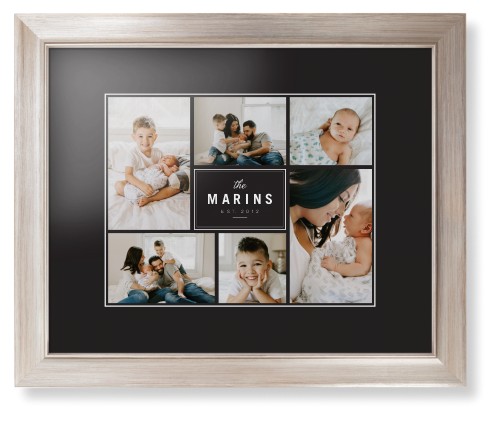 Contemporary Family Collage Framed Print, Metallic, Modern, White, Black, Single piece, 11x14, Blue, cedar