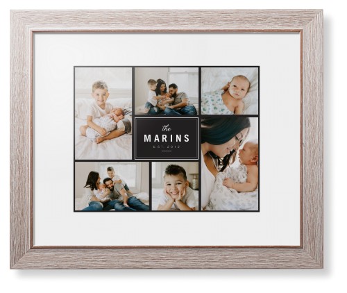 Contemporary Family Collage Framed Print, Rustic, Modern, None, White, Single piece, 11x14, Blue, cedar