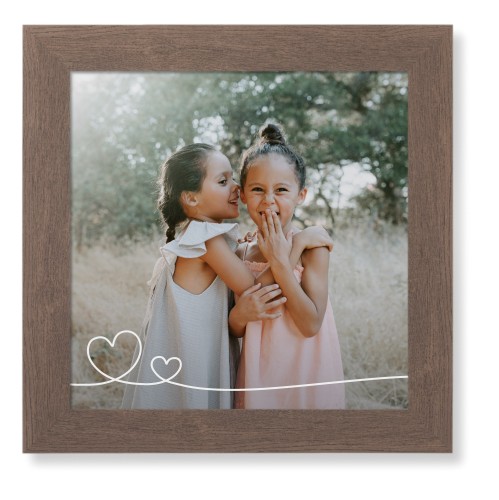 Double Heart Line Art Framed Print, Walnut, Contemporary, None, None, Single piece, 12x12, White, white