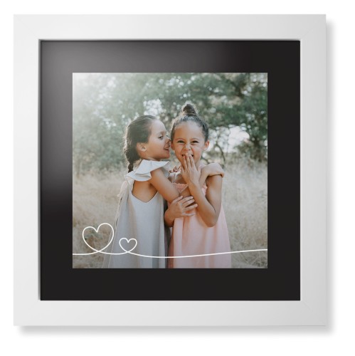 Double Heart Line Art Framed Print, White, Contemporary, Black, Black, Single piece, 12x12, White, white