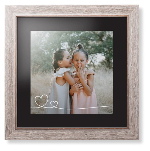 Double Heart Line Art Framed Print, Rustic, Modern, None, Black, Single piece, 12x12, White, white