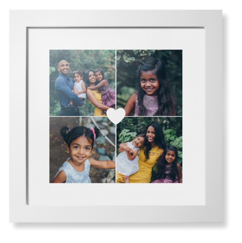 Heart Grid Framed Print, White, Contemporary, White, White, Single piece, 12x12, White, white