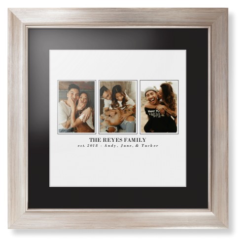 Classic Trio Framed Print, Metallic, Modern, White, Black, Single piece, 12x12, White, white