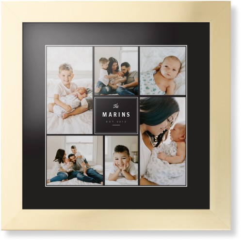 Contemporary Family Collage Framed Print, Matte Gold, Contemporary, White, Black, Single piece, 12x12, Blue