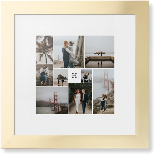 Classic Monogram Gallery of Nine Framed Print, Matte Gold, Contemporary, None, White, Single piece, 12x12, Multicolor