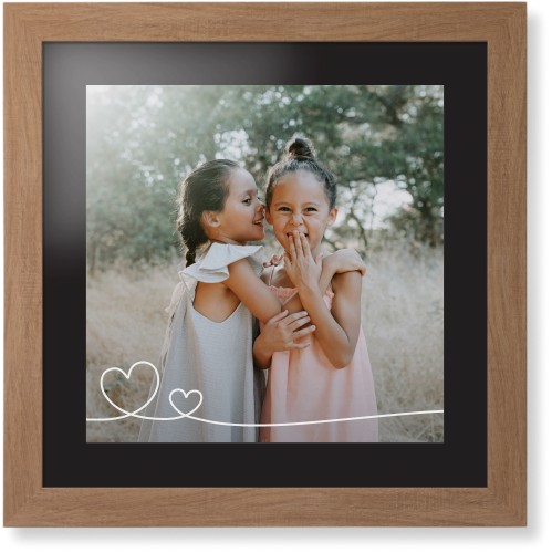 Double Heart Line Art Framed Print, Natural, Contemporary, None, Black, Single piece, 16x16, White, white