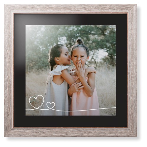 Double Heart Line Art Framed Print, Rustic, Modern, Black, Black, Single piece, 16x16, White