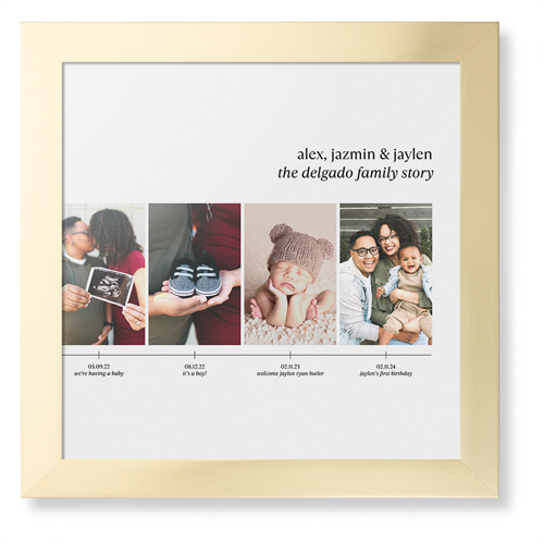 Family Timeline Framed Print, Matte Gold, Contemporary, None, None, Single piece, 16x16, White, white