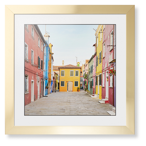 Vibrant Streets Framed Print, Matte Gold, Contemporary, Black, White, Single piece, 16x16, Multicolor