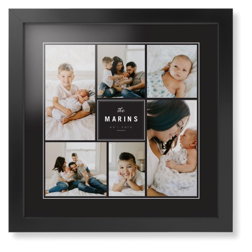 Contemporary Family Collage Framed Print, Black, Contemporary, White, Black, Single piece, 16x16, Blue, cedar