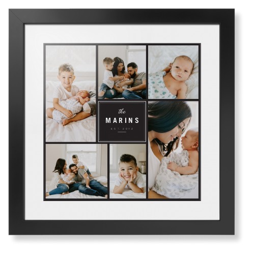 Contemporary Family Collage Framed Print, Black, Contemporary, Black, White, Single piece, 16x16, Blue, cedar