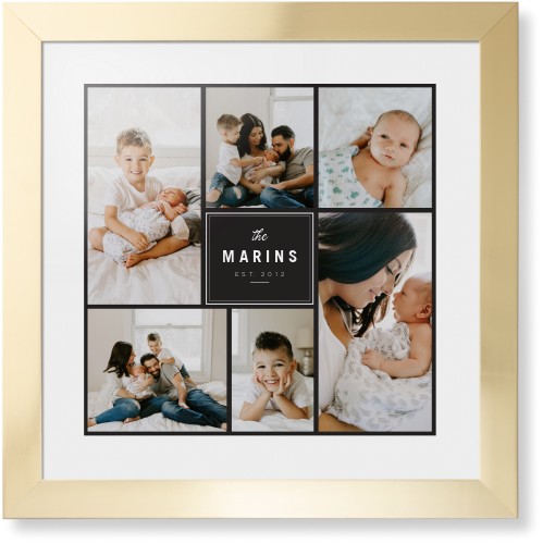 Contemporary Family Collage Framed Print, Matte Gold, Contemporary, None, White, Single piece, 16x16, Blue, cedar