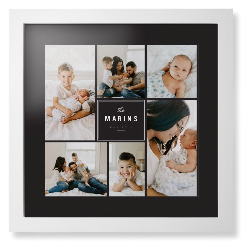 Contemporary Family Collage Framed Print, White, Contemporary, Black, Black, Single piece, 16x16, Blue, cedar