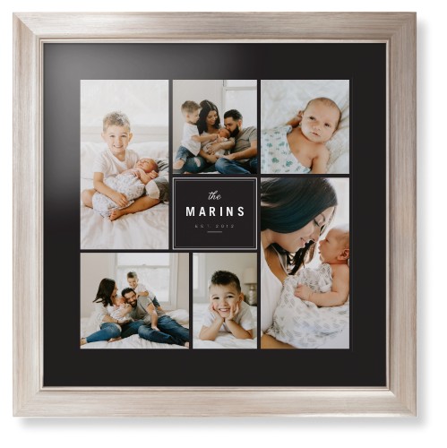 Contemporary Family Collage Framed Print, Metallic, Modern, Black, Black, Single piece, 16x16, Blue