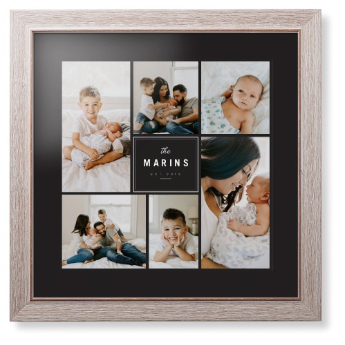 Contemporary Family Collage Framed Print, Rustic, Modern, None, Black, Single piece, 16x16, Blue