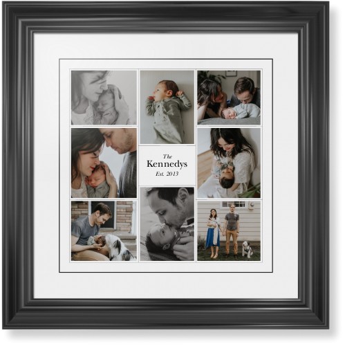Modern Family Collage Portrait Framed Print, Black, Classic, Black, White, Single piece, 16x16, White, white