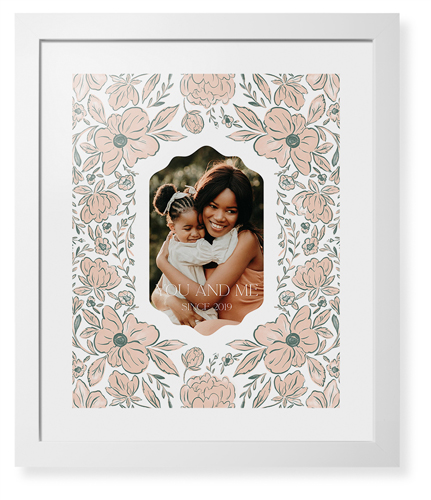 Classic Floral Border Framed Print, White, Contemporary, White, White, Single piece, 16x20, White, white