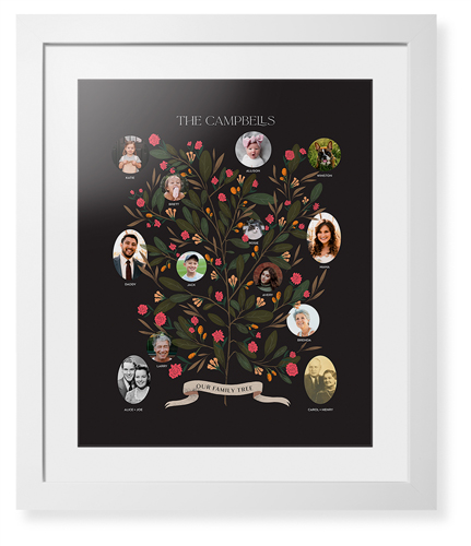 Blooming Family Tree Framed Print, White, Contemporary, Black, White, Single piece, 16x20, Black