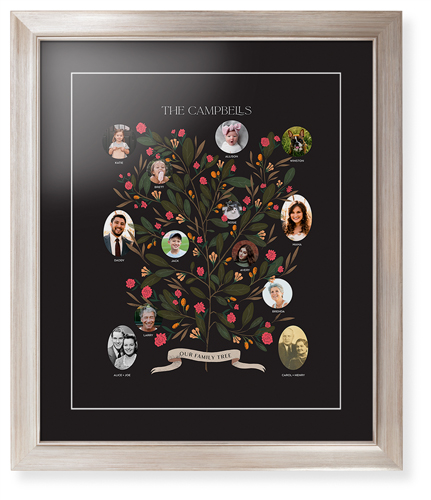 Blooming Family Tree Framed Print, Metallic, Modern, White, Black, Single piece, 16x20, Black