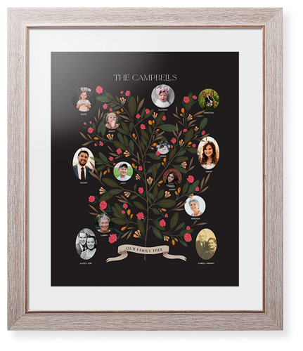 Blooming Family Tree Framed Print, Rustic, Modern, None, White, Single piece, 16x20, Black