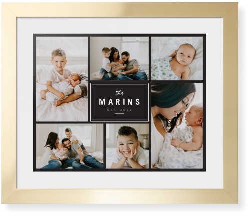 Contemporary Family Collage Framed Print, Matte Gold, Contemporary, White, White, Single piece, 16x20, Blue, cedar