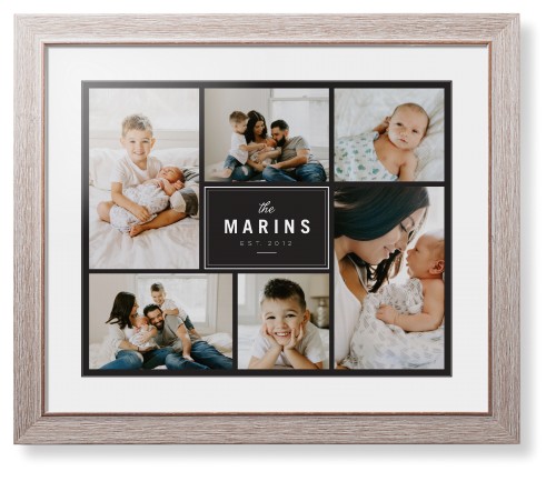 Contemporary Family Collage Framed Print, Rustic, Modern, Black, White, Single piece, 16x20, Blue
