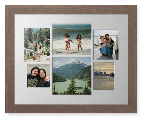 Mixed Six Up Landscape Collage Deluxe Mat Framed Print, Walnut, Contemporary, White, Single piece, 16x20, White