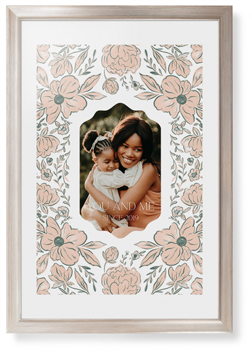 Classic Floral Border Framed Print, Metallic, Modern, None, White, Single piece, 20x30, White