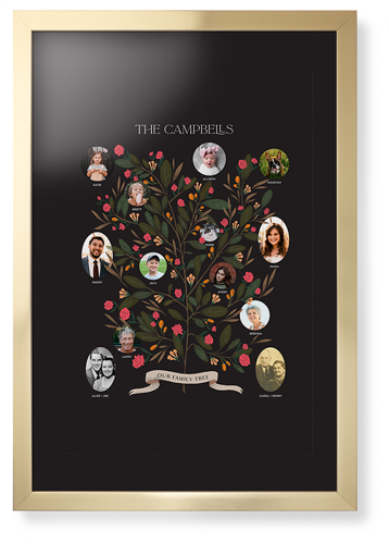 Blooming Family Tree Framed Print, Matte Gold, Contemporary, Black, Black, Single piece, 20x30, Black