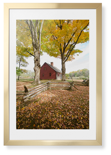 Barn in Autumn Framed Print, Matte Gold, Contemporary, White, White, Single piece, 20x30, Multicolor