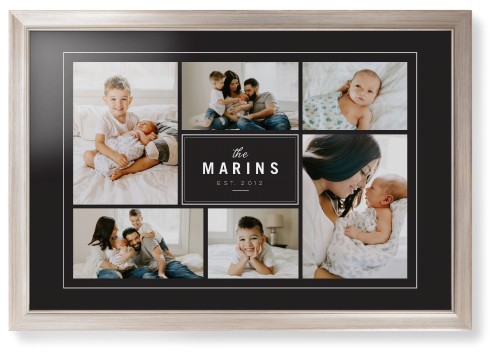 Contemporary Family Collage Framed Print, Metallic, Modern, White, Black, Single piece, 20x30, Blue