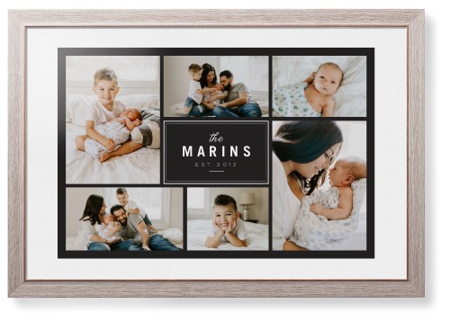 Contemporary Family Collage Framed Print, Rustic, Modern, None, White, Single piece, 20x30, Blue, cedar