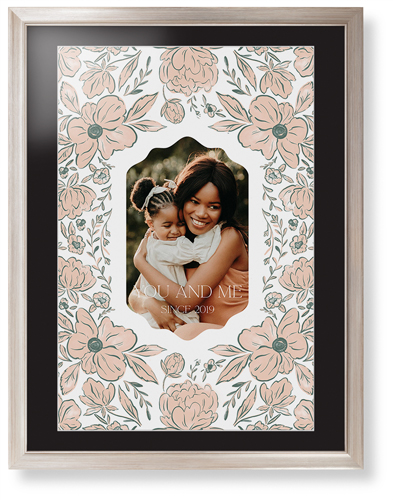 Classic Floral Border Framed Print, Metallic, Modern, White, Black, Single piece, 24x36, White