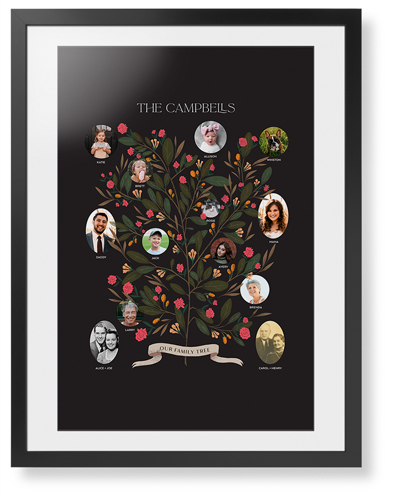 Blooming Family Tree Framed Print, Black, Contemporary, Black, White, Single piece, 24x36, Black