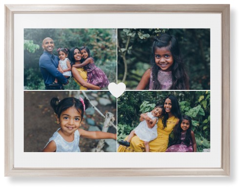 Heart Grid Framed Print, Metallic, Modern, White, White, Single piece, 24x36, White, white