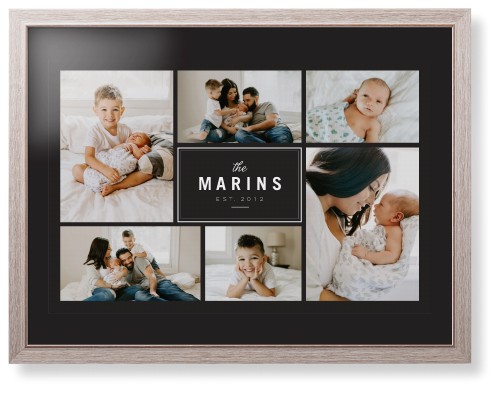 Contemporary Family Collage Framed Print, Rustic, Modern, Black, Black, Single piece, 24x36, Blue, cedar
