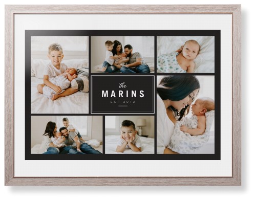 Contemporary Family Collage Framed Print, Rustic, Modern, White, White, Single piece, 24x36, Blue, cedar