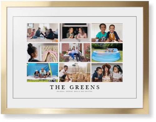 Modern Grid Gallery of Nine Framed Print, Matte Gold, Contemporary, Black, White, Single piece, 24x36, Multicolor