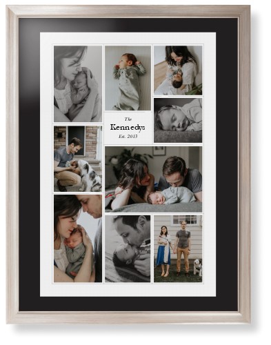 Modern Family Collage Portrait Framed Print, Metallic, Modern, Black, Black, Single piece, 24x36, White, white